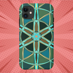 Cartoon Mandala Groen Blauw en geel iPhone 11 Hoesje