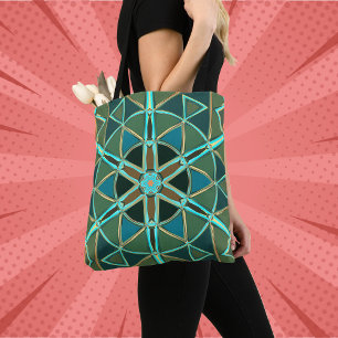 Cartoon Mandala Groen Blauw en geel Draagtas