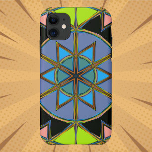Cartoon Mandala Groen Blauw en Sinaasappel iPhone 11 Hoesje