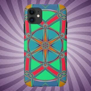 Cartoon Mandala Groen Rood en Blauw iPhone 11 Hoesje