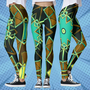 Cartoon Mandala Groen Zwart en Geel Leggings