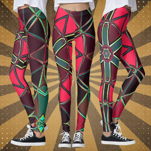 Cartoon Mandala rood en groen Leggings