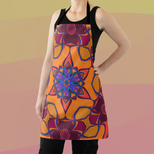 Cartoon Mandala Vloeiend Oranje Paars en blauw Schort