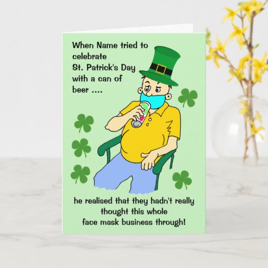 Cartoon Mannelijke Facemask Beer St Patricks Day Kaart (Gele Bloem)