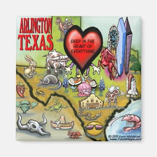 Cartoon map Arlington Texas Magneet (Voorkant)