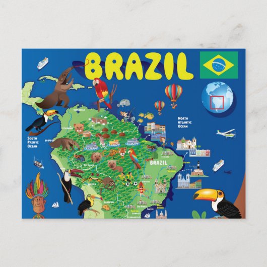 Cartoon Map of Brazilië Briefkaart (Voorkant)