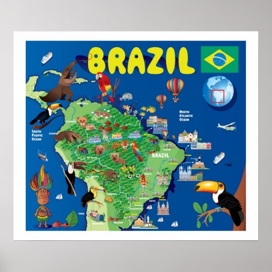 Cartoon Map of Brazilië Poster (Voorkant)