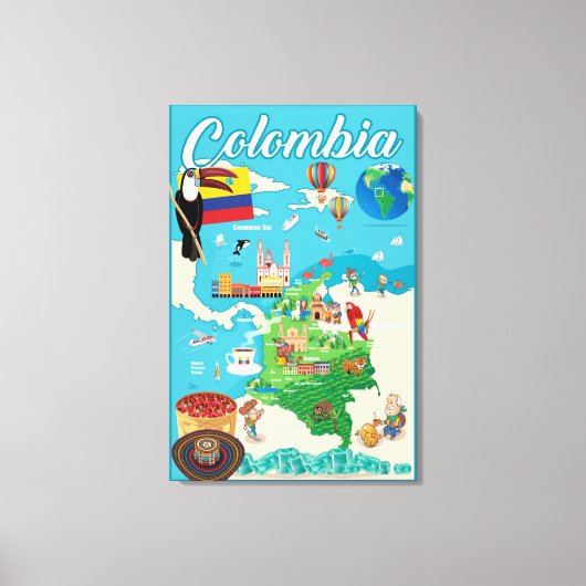 Cartoon Map of Colombia Canvas Afdruk (Voorkant)