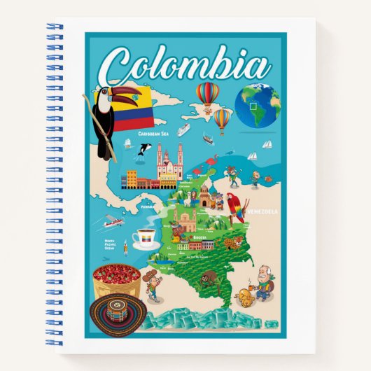 Cartoon Map of Colombia Notitieboek (Voorkant)