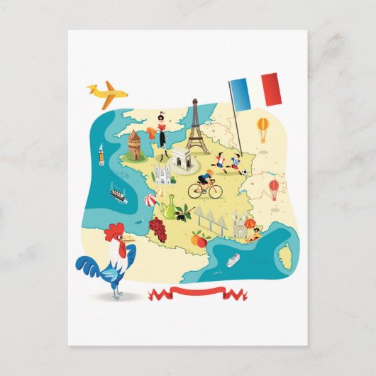 Cartoon Map of France Briefkaart (Voorkant)