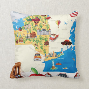 Cartoon Map of New York State Kussen