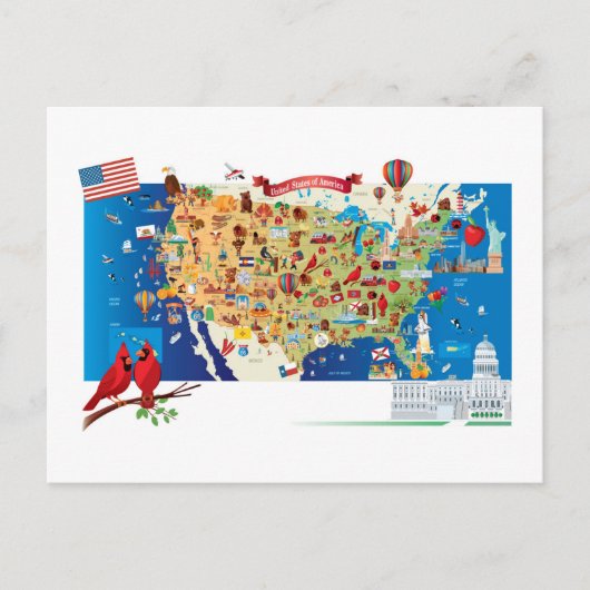 Cartoon Map of USA Briefkaart (Voorkant)