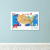 Cartoon Map of USA Canvas Afdruk (Insitu (Houten vloer))