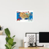 Cartoon Map of USA Poster (Thuiskantoor)