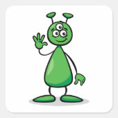 Cartoon Martian Vierkante Sticker (Voorkant)