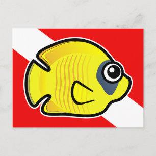 Cartoon Masked Butterflyfish Dive Flag Briefkaart