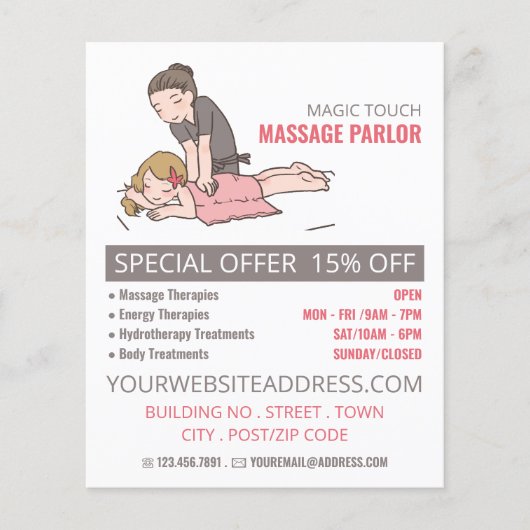 Cartoon Massage, massagetherapie, massageparlor Flyer (Voorkant)