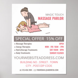 Cartoon Massage, Massagetherapie, Massagesalon Poster