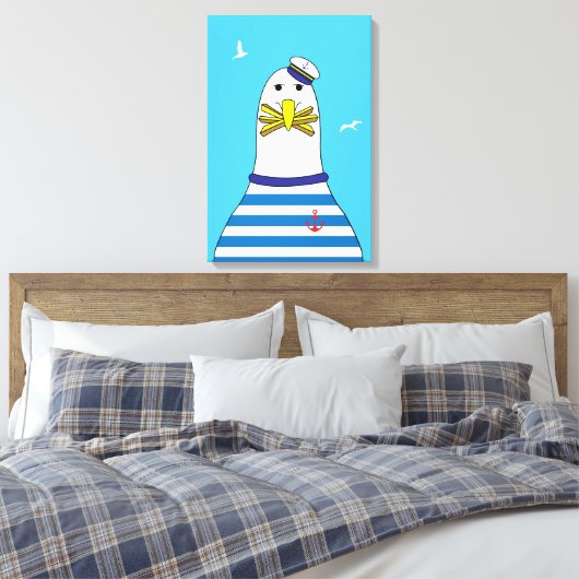 Cartoon meeuw heeft je chips gestolen Funny Seasid Canvas Afdruk (Insitu (Slaapkamer))