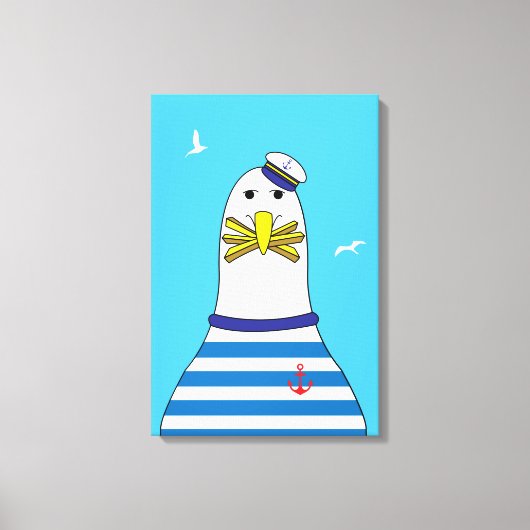Cartoon meeuw heeft je chips gestolen Funny Seasid Canvas Afdruk (Voorkant)