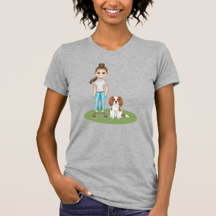 Cartoon Meisje & Blenheim Cavalier Hond Illustrati T-shirt