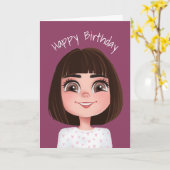 Cartoon meisje met grote ogen kaart (Gele Bloem)