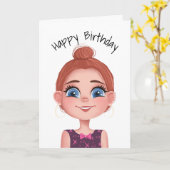 Cartoon meisje met grote ogen kaart (Gele Bloem)