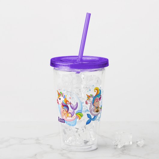Cartoon Mermaids en Unicorn Custom Acryl Drinkbeker (Achterkant ijs)