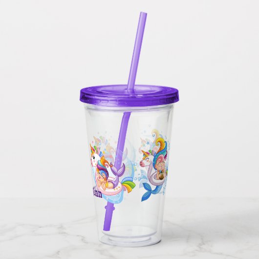 Cartoon Mermaids en Unicorn Custom Acryl Drinkbeker (Achterkant)