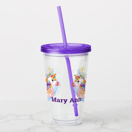 Cartoon Mermaids en Unicorn Custom Acryl Drinkbeker (Links)