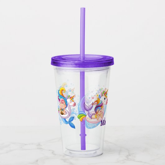 Cartoon Mermaids en Unicorn Custom Acryl Drinkbeker (Voorkant)