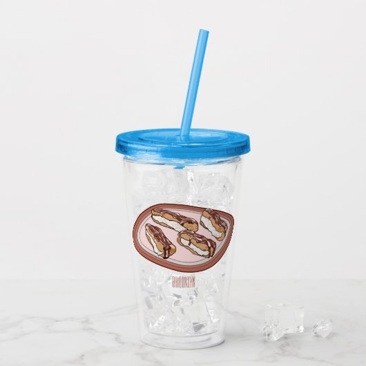 Cartoon met chocolade eclair acryl drinkbeker (Achterkant ijs)