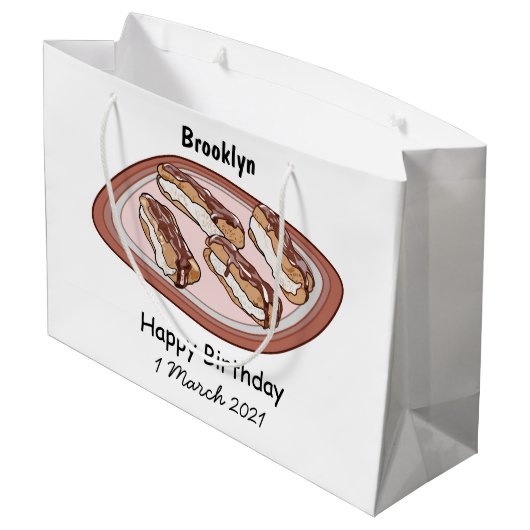 Cartoon met chocolade eclair groot cadeauzakje (Achterkant Gekanteld)