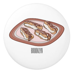 Cartoon met chocolade eclair keramische knop