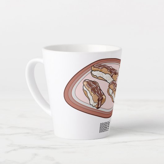 Cartoon met chocolade eclair latte mok (Linkerhoek)