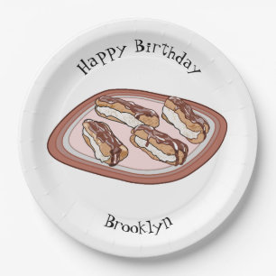 Cartoon met chocolade eclair papieren bordje