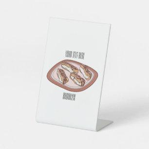 Cartoon met chocolade eclair reclamebord met voetstuk