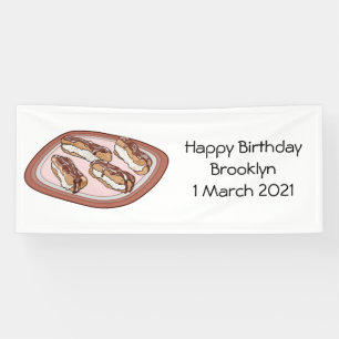Cartoon met chocolade eclair spandoek
