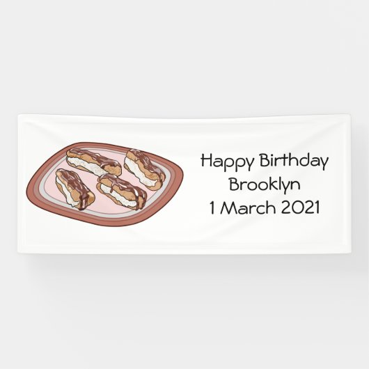 Cartoon met chocolade eclair spandoek (Horizontaal)