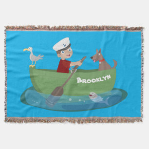 Cartoon met een staartjongen en een hondenroeiboot deken