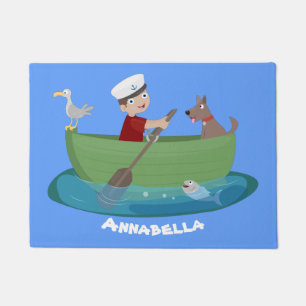 Cartoon met een staartjongen en een hondenroeiboot deurmat