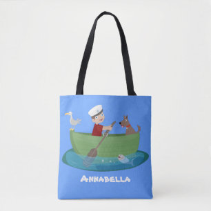 Cartoon met een staartjongen en een hondenroeiboot draagtas
