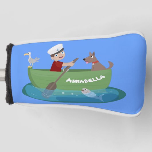 Cartoon met een staartjongen en een hondenroeiboot golfheadcover (Voorkant)