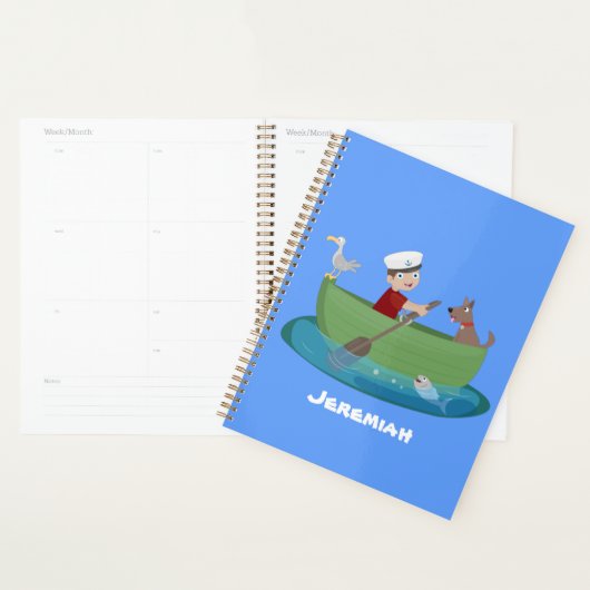 Cartoon met een staartjongen en een hondenroeiboot planner (Display)