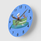 Cartoon met een staartjongen en een hondenroeiboot ronde klok (Hoek)