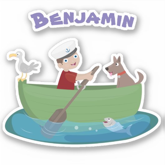 Cartoon met een staartjongen en een hondenroeiboot sticker (Voorkant)