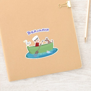 Cartoon met een staartjongen en een hondenroeiboot sticker