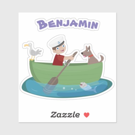 Cartoon met een staartjongen en een hondenroeiboot sticker (Vel)