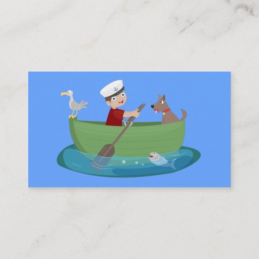 Cartoon met een staartjongen en een hondenroeiboot visitekaartje (Achterkant)