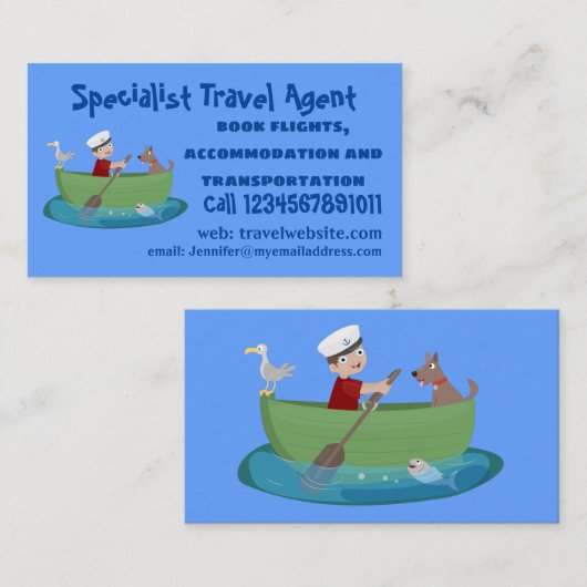 Cartoon met een staartjongen en een hondenroeiboot visitekaartje (Voorkant / Achterkant)